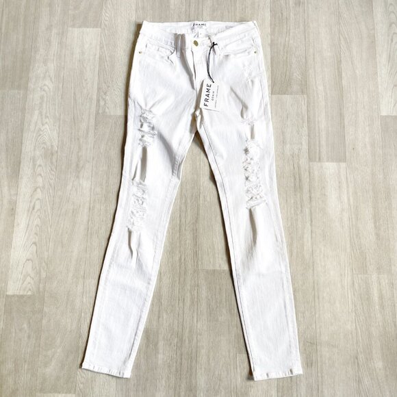 FRAME Le Skinny de Jeanne Ripped Jeans Winter White Size 28 NEW NWT - Picture 1 of 9